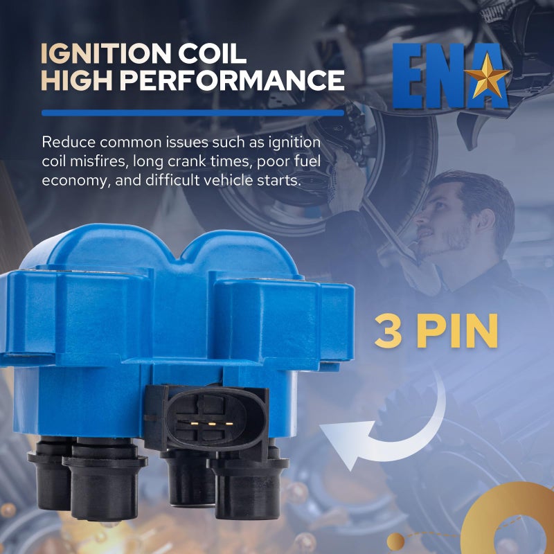 ENA Set of 2 Blue Ignition Coil Pack Compatible with Ford Lincoln Mazda Mercury F150 F250 E150 Escort Explorer Mustang Ranger Expedition Town Car Mark 626 B2300 B2500 2.3L 4.6L Replacement for FD487 - Image 4